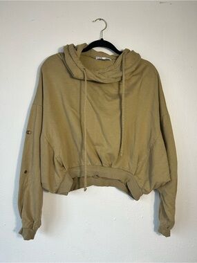 Young Fabulous & Broke Women's Cropped Hoodie S/M Tan Snap Button Sleeve YFB